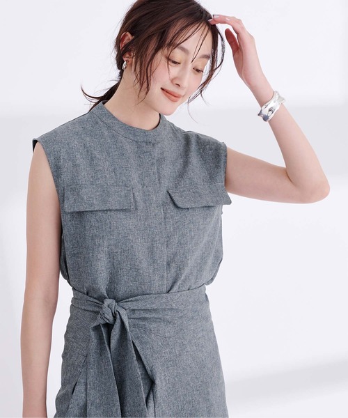 UR'S（ユアーズ）の「リネンライクノースリーブトップス（タンクトップ・レディース・グリーン系その他/サンドベージュ/ブラック/アイボリー/ブルー系その他/ダークグレー/ダークブラウン・S/M/L）」の7枚目の写真