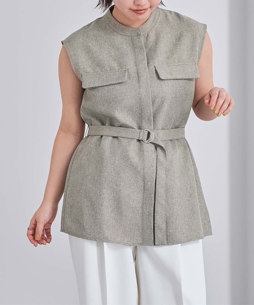 UR'S（ユアーズ）の「リネンライクノースリーブトップス（タンクトップ・レディース・グリーン系その他/サンドベージュ/ブラック/アイボリー/ブルー系その他/ダークグレー/ダークブラウン・S/M/L）」の5枚目の写真