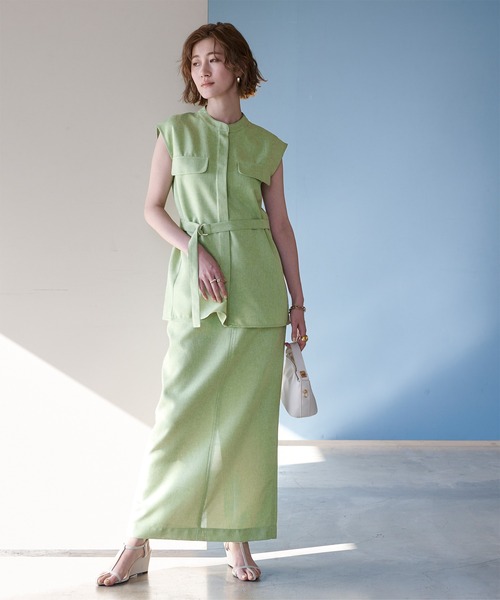 UR'S（ユアーズ）の「リネンライクノースリーブトップス（タンクトップ・レディース・グリーン系その他/サンドベージュ/ブラック/アイボリー/ブルー系その他/ダークグレー/ダークブラウン・S/M/L）」の14枚目の写真