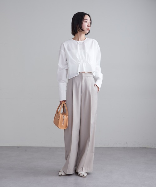 mline（エムライン）の「【2サイズ展開】[mline]セットアップスラックスパンツ（スラックス・レディース・ベージュ/ネイビー/グレー・1/2）」の4枚目の写真