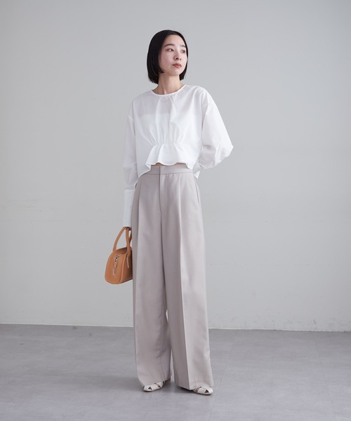 mline（エムライン）の「【2サイズ展開】[mline]セットアップスラックスパンツ（スラックス・レディース・ベージュ/ネイビー/グレー・1/2）」の6枚目の写真