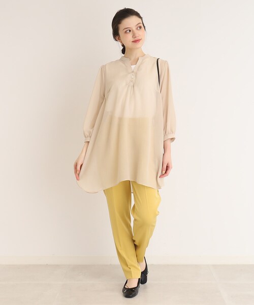DRESKIP（ドレスキップ）の「◆お袖のボリュームが可愛い！キーネック七分袖ブラウス（チュニック・レディース・ベージュ/レモンイエロー/ネイビー・04/02/03）」の14枚目の写真