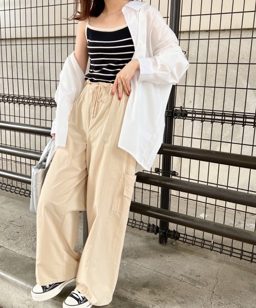 CLEA(クレア)の「メンズライク ミリタリーカーゴワイドパンツ(カーゴパンツ・レディース・ブラック/ピンク/アイボリー・FREE)」の9枚目の写真