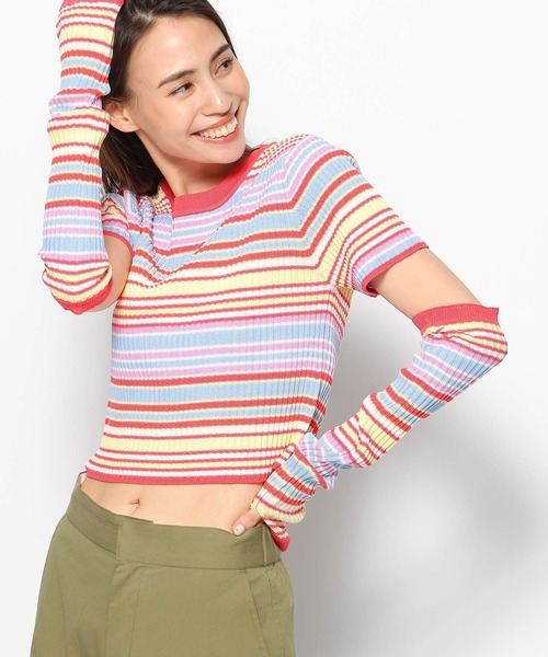 FOREVER 21（フォーエバー トゥエンティーワン）の「アームウォーマーマルチボーダーニット（ニット/セーター・レディース・ブルー/グリーン/レッド・FREE）」の18枚目の写真