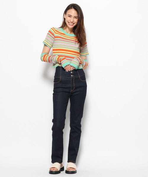 FOREVER 21（フォーエバー トゥエンティーワン）の「アームウォーマーマルチボーダーニット（ニット/セーター・レディース・ブルー/グリーン/レッド・FREE）」の8枚目の写真