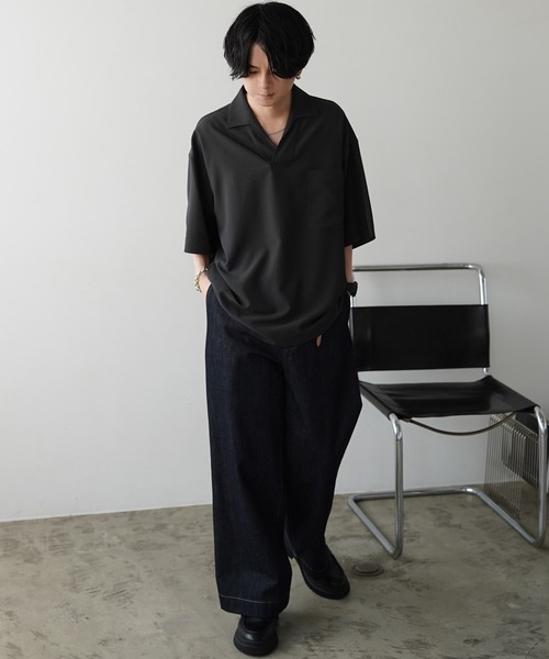 【LIDNM】 RAYON WASHER SKIPPER SHIRT M　黒 LIDNM（リドム）の「RAYON WASHER SKIPPER SHIRT（シャツ