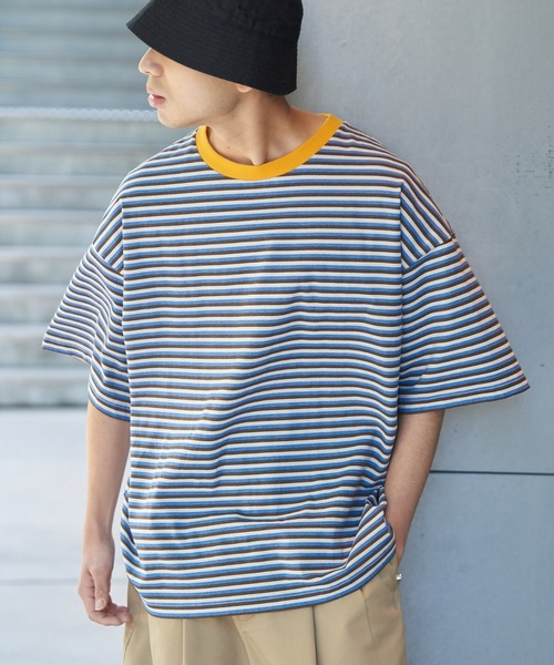 CIAOPANIC TYPY（チャオパニックティピー）の「USAコットンマルチレトロボーダーハーフスリーブビッグTee（Tシャツ/カットソー・メンズ・ブラウン/ブルー/ブラック・LARGE/MEDIUM）」の3枚目の写真