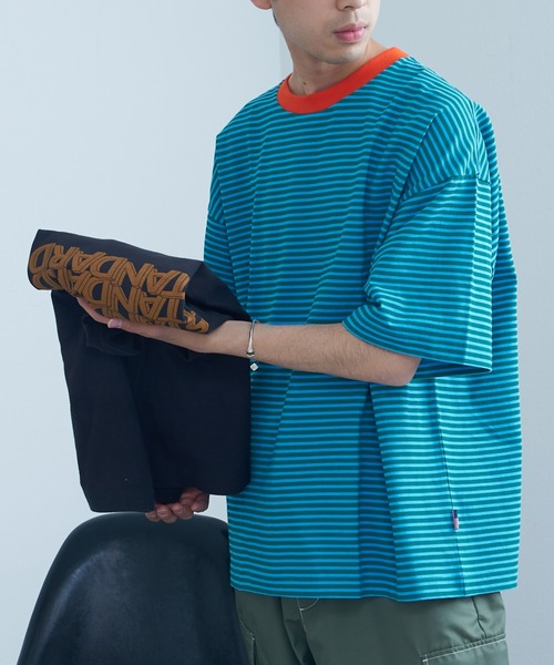 CIAOPANIC TYPY（チャオパニックティピー）の「USAコットンマルチレトロボーダーハーフスリーブビッグTee（Tシャツ/カットソー・メンズ・ブラウン/ブルー/ブラック・LARGE/MEDIUM）」の20枚目の写真