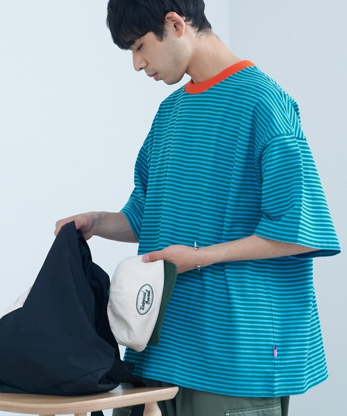 CIAOPANIC TYPY（チャオパニックティピー）の「USAコットンマルチレトロボーダーハーフスリーブビッグTee（Tシャツ/カットソー・メンズ・ブラウン/ブルー/ブラック・LARGE/MEDIUM）」の21枚目の写真