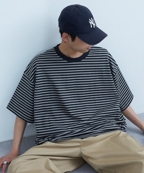 CIAOPANIC TYPY（チャオパニックティピー）の「USAコットンマルチレトロボーダーハーフスリーブビッグTee（Tシャツ/カットソー・メンズ・ブラウン/ブルー/ブラック・LARGE/MEDIUM）」の5枚目の写真