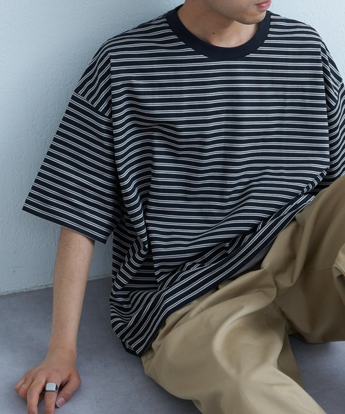 CIAOPANIC TYPY（チャオパニックティピー）の「USAコットンマルチレトロボーダーハーフスリーブビッグTee（Tシャツ/カットソー・メンズ・ブラウン/ブルー/ブラック・LARGE/MEDIUM）」の4枚目の写真