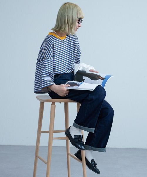 CIAOPANIC TYPY（チャオパニックティピー）の「USAコットンマルチレトロボーダーハーフスリーブビッグTee（Tシャツ/カットソー・メンズ・ブラウン/ブルー/ブラック・LARGE/MEDIUM）」の18枚目の写真