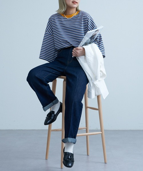 CIAOPANIC TYPY（チャオパニックティピー）の「USAコットンマルチレトロボーダーハーフスリーブビッグTee（Tシャツ/カットソー・メンズ・ブラウン/ブルー/ブラック・LARGE/MEDIUM）」の19枚目の写真