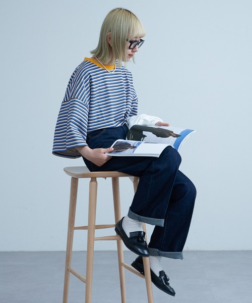 CIAOPANIC TYPY（チャオパニックティピー）の「USAコットンマルチレトロボーダーハーフスリーブビッグTee（Tシャツ/カットソー・メンズ・ブラウン/ブルー/ブラック・LARGE/MEDIUM）」の17枚目の写真