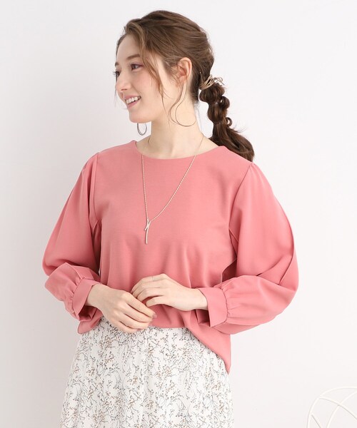 DRESKIP（ドレスキップ）の「◆キレイ見え 異素材切り替えトップス（Tシャツ/カットソー・レディース・ネイビー/オフホワイト/ピンク系・02/03）」の3枚目の写真