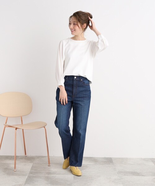 DRESKIP（ドレスキップ）の「◆キレイ見え 異素材切り替えトップス（Tシャツ/カットソー・レディース・ネイビー/オフホワイト/ピンク系・02/03）」の12枚目の写真