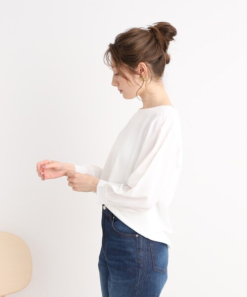 DRESKIP（ドレスキップ）の「◆キレイ見え 異素材切り替えトップス（Tシャツ/カットソー・レディース・ネイビー/オフホワイト/ピンク系・02/03）」の16枚目の写真