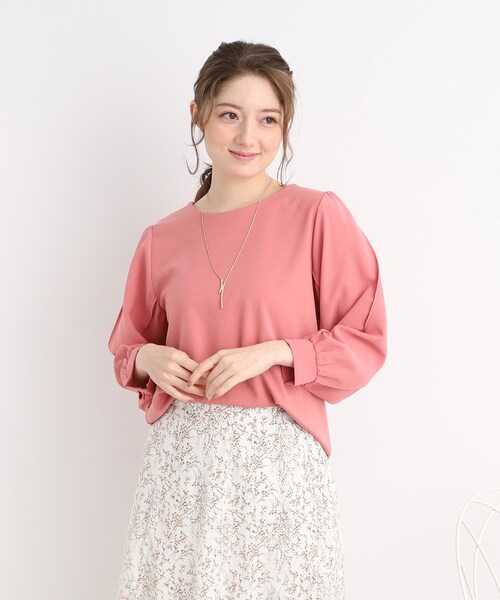 DRESKIP（ドレスキップ）の「◆キレイ見え 異素材切り替えトップス（Tシャツ/カットソー・レディース・ネイビー/オフホワイト/ピンク系・02/03）」の9枚目の写真