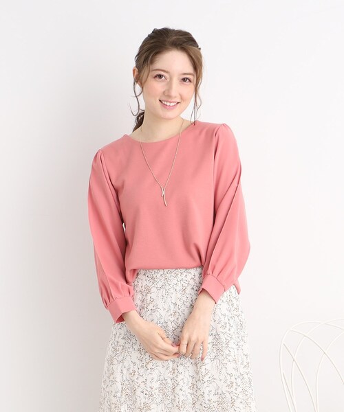 DRESKIP（ドレスキップ）の「◆キレイ見え 異素材切り替えトップス（Tシャツ/カットソー・レディース・ネイビー/オフホワイト/ピンク系・02/03）」の5枚目の写真