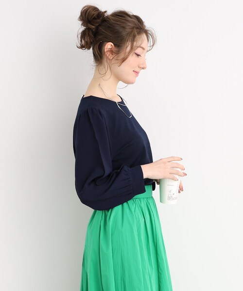 DRESKIP（ドレスキップ）の「◆キレイ見え 異素材切り替えトップス（Tシャツ/カットソー・レディース・ネイビー/オフホワイト/ピンク系・02/03）」の6枚目の写真