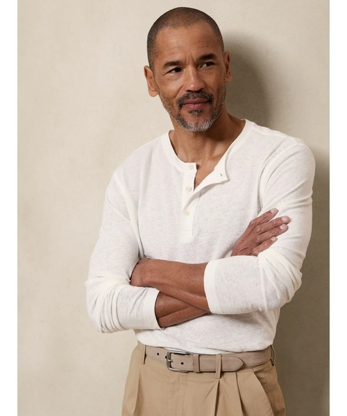 【セール】BANANA REPUBLIC FACTORY STORE リネンブレンドヘンリーTシャツ（Tシャツ/カットソー）｜BANANA