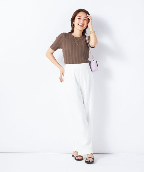 NOLLEY’S Sophi(ノーリーズソフィ)の「《手洗い可能》《アンサンブル対応》綿アセランダムリブショートスリーブプルオーバーニット(ニット/セーター・レディース・ピンク/ホワイト/カーキブラウン/ブラック・36/38)」の13枚目の写真