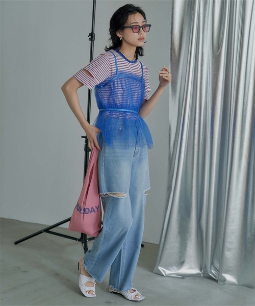 【mici】スリットスリーブカットソー miette（ミエット）の「スリットスリーブボーダーTシャツ（T