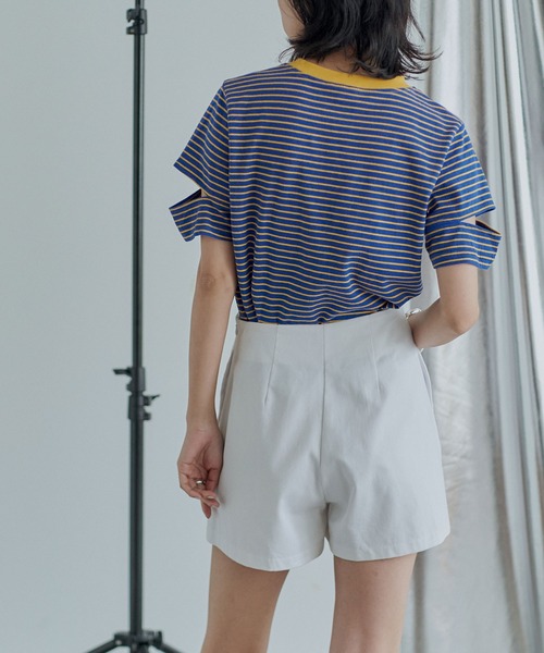 miette（ミエット）の「スリットスリーブボーダーTシャツ（Tシャツ/カットソー・レディース・ブルー/ピンク/ブラック/オフホワイト・FREE）」の10枚目の写真