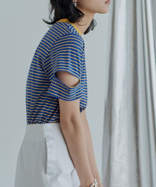 【mici】スリットスリーブカットソー miette（ミエット）の「スリットスリーブボーダーTシャツ（T