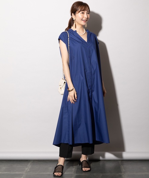 MHBG TOKYO（エムエイチビージートーキョー）の「Vネックオープンカラーシャツワンピース（シャツワンピース・レディース・ブラック/オフホワイト/ブルー/ピンク・FREE）」の19枚目の写真