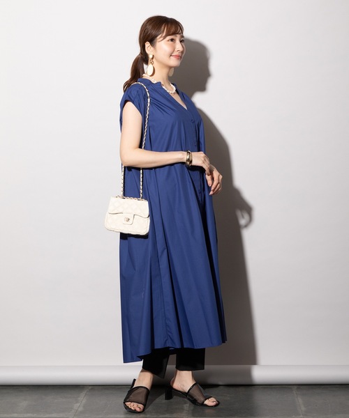 MHBG TOKYO（エムエイチビージートーキョー）の「Vネックオープンカラーシャツワンピース（シャツワンピース・レディース・ブラック/オフホワイト/ブルー/ピンク・FREE）」の6枚目の写真