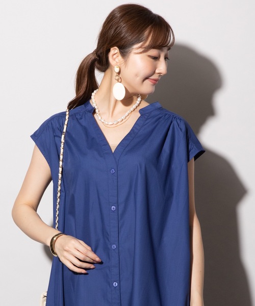 MHBG TOKYO（エムエイチビージートーキョー）の「Vネックオープンカラーシャツワンピース（シャツワンピース・レディース・ブラック/オフホワイト/ブルー/ピンク・FREE）」の17枚目の写真