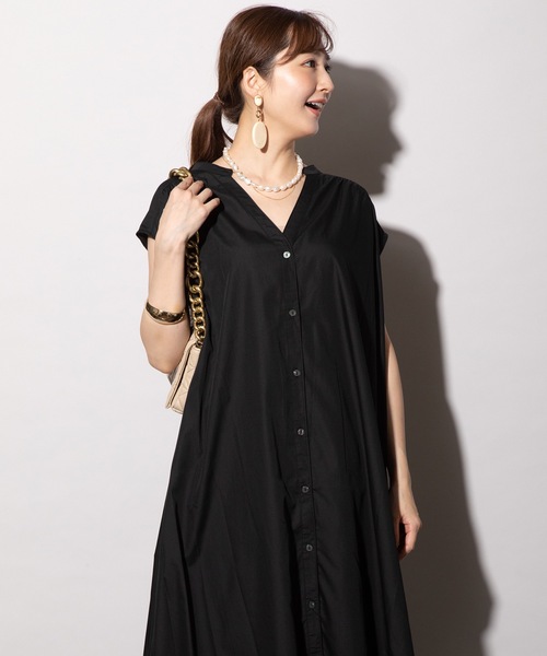 MHBG TOKYO（エムエイチビージートーキョー）の「Vネックオープンカラーシャツワンピース（シャツワンピース・レディース・ブラック/オフホワイト/ブルー/ピンク・FREE）」の10枚目の写真