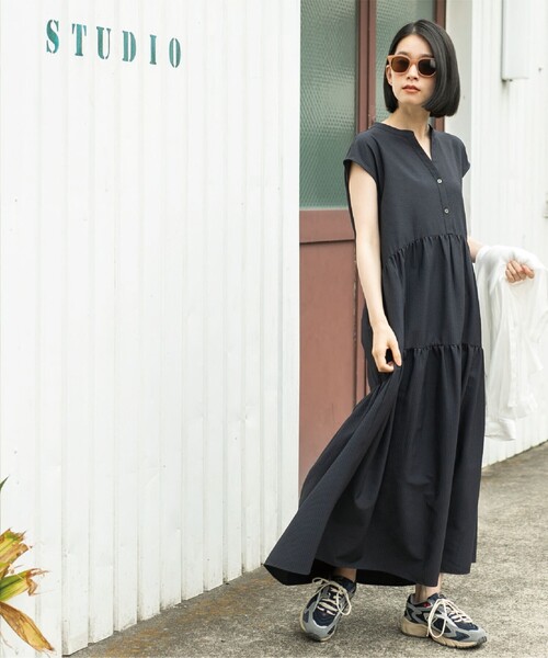 coen（コーエン）の「【WEB限定】シアサッカーティアードワンピース（ワンピース・レディース・ダークグレー/ライトブルー/ベージュ・M/L）」の21枚目の写真