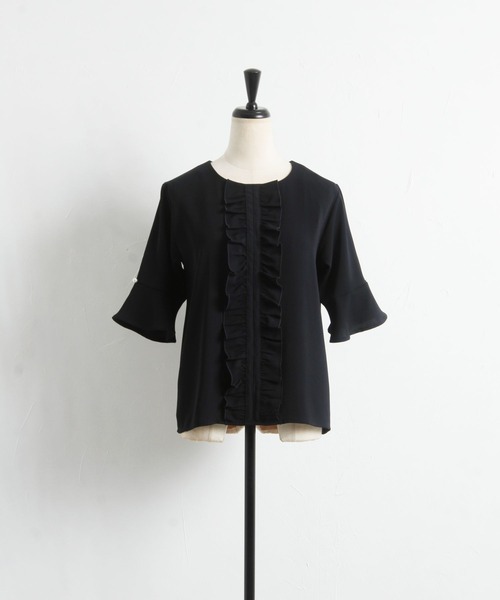 tocco closet（トッコ　クローゼット）の「パール付きフレアスリーブフロントフリルブラウス（シャツ/ブラウス・レディース・ネイビー/オフホワイト・M）」の13枚目の写真