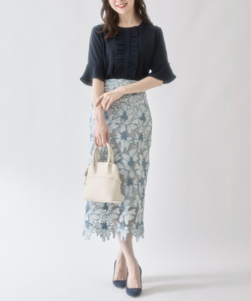 tocco closet（トッコ　クローゼット）の「パール付きフレアスリーブフロントフリルブラウス（シャツ/ブラウス・レディース・ネイビー/オフホワイト・M）」の21枚目の写真