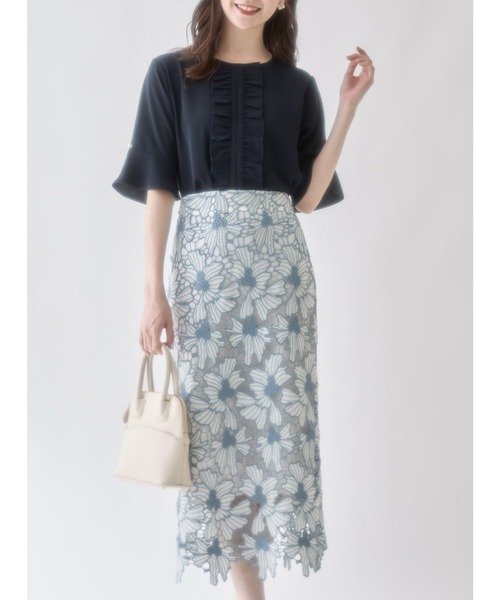 tocco closet（トッコ　クローゼット）の「パール付きフレアスリーブフロントフリルブラウス（シャツ/ブラウス・レディース・ネイビー/オフホワイト・M）」の7枚目の写真