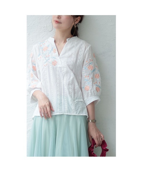 Sawa a la mode(サワアラモード)の「花刺繍コットンシャツブラウス(シャツ/ブラウス・レディース・ホワイト・FREE)」の8枚目の写真
