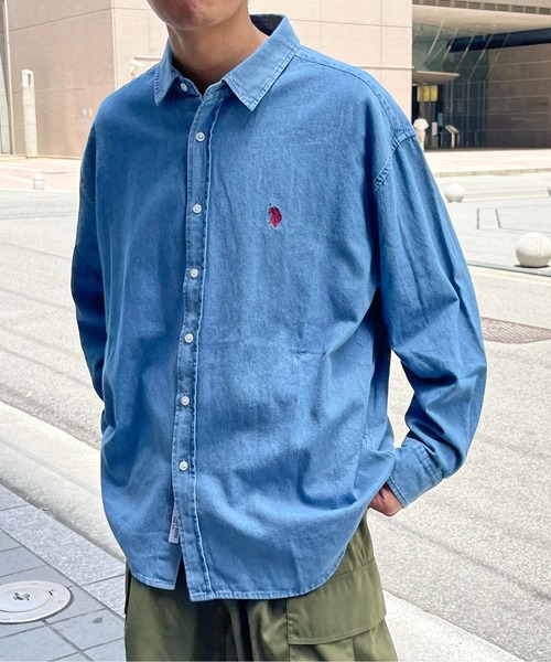 ブラウス シャツ 「U.S. POLO ASSN.」1ポイント刺繍長袖シャツ レディース メンズ U.S. POLO ASSN. ブラウス シャツ 「U.S. ASSN.」1ポイント刺繍