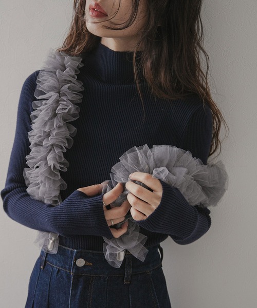 rectangle（レクタングル）の「リブタートルニット（ニット/セーター・レディース・ネイビー/オフホワイト/ブラック/杢グレー・FREE）」の4枚目の写真