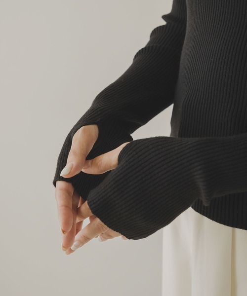 rectangle（レクタングル）の「リブタートルニット（ニット/セーター・レディース・ネイビー/オフホワイト/ブラック/杢グレー・FREE）」の5枚目の写真