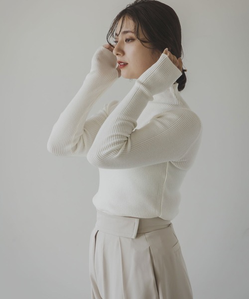 rectangle（レクタングル）の「リブタートルニット（ニット/セーター・レディース・ネイビー/オフホワイト/ブラック/杢グレー・FREE）」の8枚目の写真
