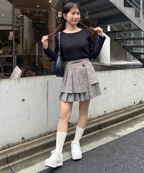 one after another NICE CLAUP(ワンアフターアナザーナイスクラップ)の「ボックスプリーツスカパン(スカート・レディース・ベージュ/モカ/チェック・FREE)」の20枚目の写真