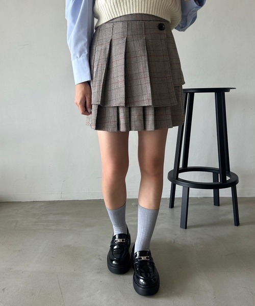 one after another NICE CLAUP(ワンアフターアナザーナイスクラップ)の「ボックスプリーツスカパン(スカート・レディース・ベージュ/モカ/チェック・FREE)」の5枚目の写真