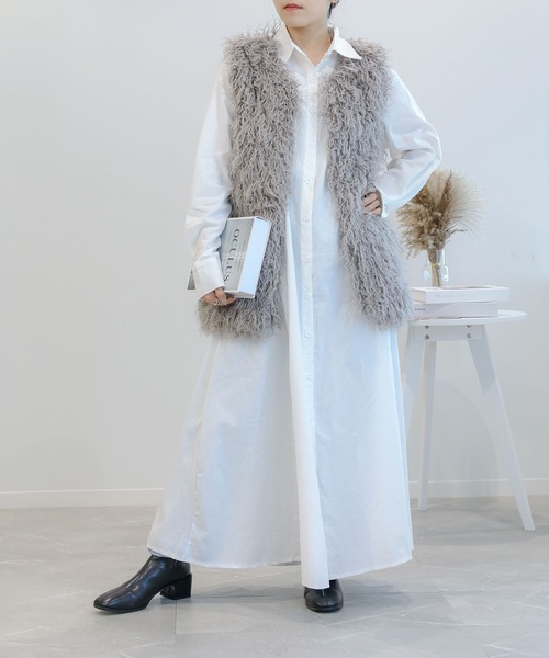 aimoha（アイモハ）の「コットンブレンド　シャツワンピース（ワンピース・レディース・ブラック/ホワイト/キャメル・MEDIUM/LARGE/X-LARGE）」の2枚目の写真