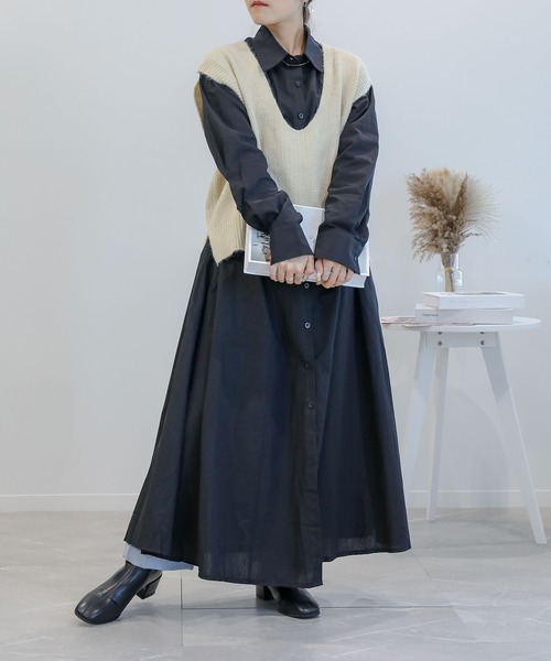 aimoha（アイモハ）の「コットンブレンド　シャツワンピース（ワンピース・レディース・ブラック/ホワイト/キャメル・MEDIUM/LARGE/X-LARGE）」の3枚目の写真
