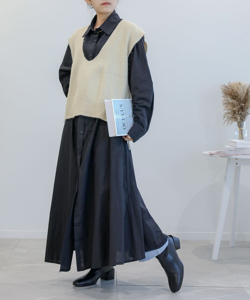aimoha（アイモハ）の「コットンブレンド　シャツワンピース（ワンピース・レディース・ブラック/ホワイト/キャメル・MEDIUM/LARGE/X-LARGE）」の13枚目の写真