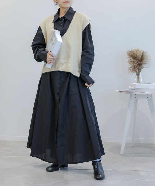 aimoha（アイモハ）の「コットンブレンド　シャツワンピース（ワンピース・レディース・ブラック/ホワイト/キャメル・MEDIUM/LARGE/X-LARGE）」の14枚目の写真