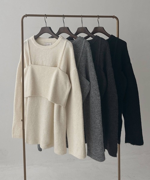 hellam（へラム）の「杢起毛糸　ビスチェセットプルオーバー（ニット/セーター・レディース・ダークグレー/アイボリー/ブラック/グレー・FREE）」の7枚目の写真