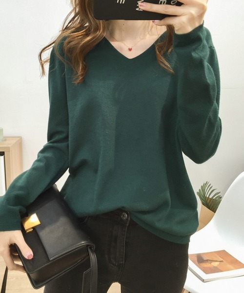 Silly（シリー）の「【デイリーコーデに使いやすい◎】12 color Vネックシンプルニットトップス（ニット/セーター・レディース・ピンク/イエロー/ブラック/ブルー/カーキ/オレンジ/アイボリー/グリーン/ホワイト/ブラウン/グレー/ライトブルー・FREE）」の20枚目の写真